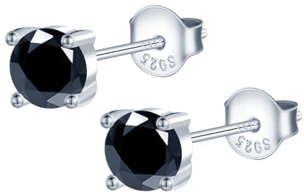 MOOFUN 6MM Zirkonia Ohrstecker Schwarz Damen Ohrringe Stecker 925 Silber Ohrring Erstohrstecker Ohrschmuck für Mama Freundin Mädchen Oma Schwester Frauen Geschenk Geburtstagsgeschenk