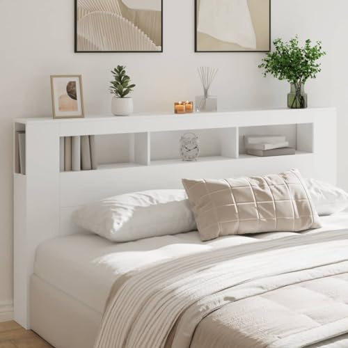 Homgoday LED Bett-Kopfteil Holzwerkstoff Weiß 200x18,5x103,5cm für Wohnzimmer Model837365