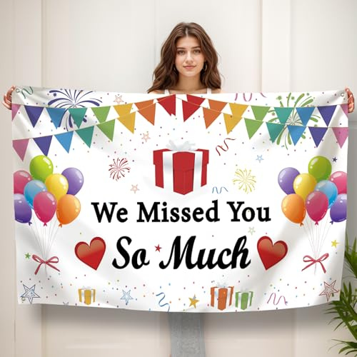 Koliphy We Missed You So Much Banner, Welcome Home Deko, Willkommen Zurück Banner, Welcome Back für Klassenzimmer Familie Rückkehr Familienfeiern Dekoration(Weiß)