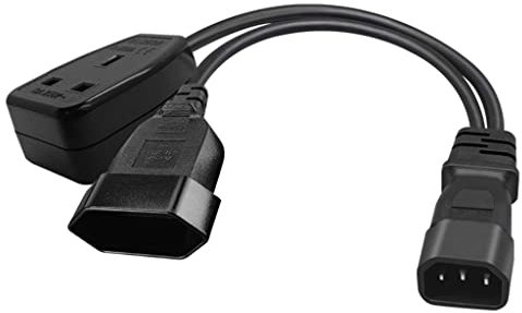 xbiez 3-Prong C14 to UK+EU4.0mm Connector Adapter Cord Male Plug to Female Socket Converter Wire Y-splitter Power Line