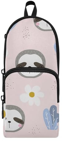 ISAOA Mnsruu Federmäppchen mit großem Fassungsvermögen und mehreren Taschen, süßes Faultier mit weißer Blume, Tasche, Tasche, Schule, Büro, Teenager, Mädchen, Jungen, #52, Einheitsgröße, Hübsch