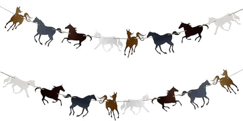 volumoon 2 Stück Pferde-Geburtstagsparty-Dekorationen, Filz Pferd Party Dekorationen, Feier Wimpel, Geburtstagsgirlande, Party Banner, Feier Dekoration Banner, Party Deko für Jungen Mädchen