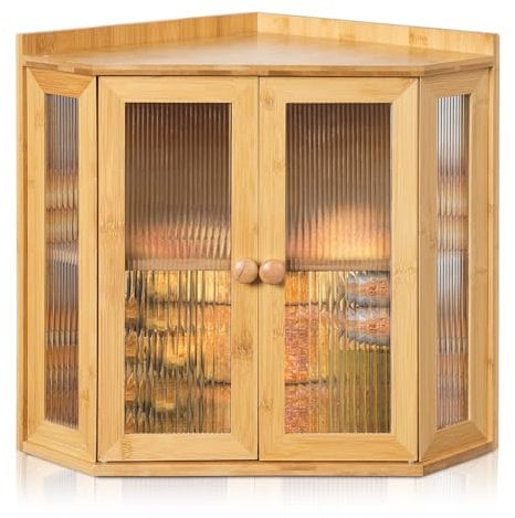 Bambus Brotkasten Mit Doppelschicht, Große Brotbox Für Die Ecke 42x31x31 CM, Lebensmittelsichere Brotaufbewahrung Aus Holz, Einfach Zu Montierender Küchenaufbewahrungsbehälter (Natur (40x32x32cm))