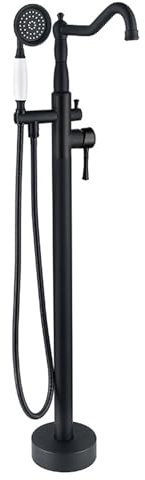 BiaoTeng Freistehende Badewannenarmatur mit Handbrause Einhebelmischer Heiß und Kalt 360° Drehbar Mischbatterie Badewanne Freistehend schwarz Matt