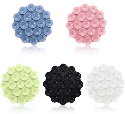 HTRTRR 5 pezzi ventose in silicone per tutti i modelli di cellulare, dispositivo a mani libere antiscivolo, per selfie e video - Bianco/Nero/Blu/Verde/Ros