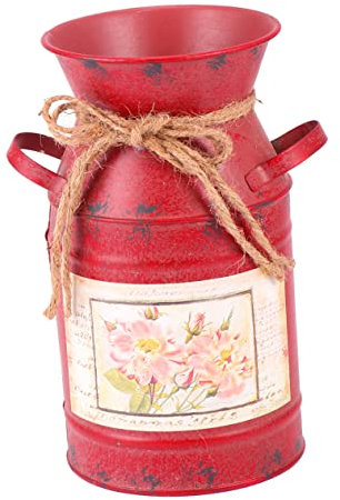 Cabilock 2piezas Cubeta De Jardinería Retro De Hierro Hecha Mano Jarrón Decorativo para Flores Rústicas Diseño De Tetera Galvanizada para Decorar Hogar Oficina y Tiendas Rojo