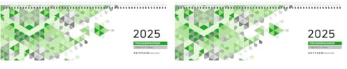 Zettler - Tischquerkalender 2025 grün, 29,6x9,9cm, Bürokalender mit 60 Seiten, Tages-, Wochen- und Zinstageszählung, Steuerterminen, Spiralbindung und internationales Kalendarium (Packung mit 2)