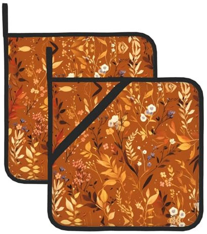 WHJYYXDE Set di 2 presine da cucina, 20,3 x 20,3 cm, isolamento termico, tessuto impermeabile, stampa arancione bruciato