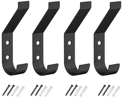 Crochets à Manteau (4 Pièces), Métal Porte Manteau Mural Noir, Crochets Muraux Modernes, Pour porte Entrée Chambre Salle de Bain Multi-Usages Patères Vis con Inclus, Noir