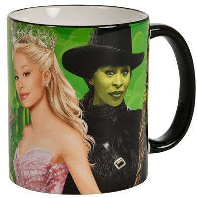 Elbenwald Wicked Taza de café con Glinda y Elphaba Impresión completa - Capacidad 320 ml Altura 9 cm - Taza de cerámica - Verde