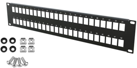 Stalflex Panneau de Brassage Standard 19 Pouces 2U - 48 Créneaux Keystone Baie de Brassage - Fabriqué en Acier - Keystone RJ45 Seulement - Racks pour Ordinateur et Serveur