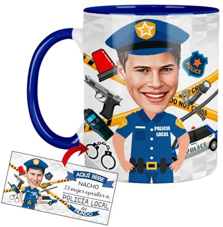 Kembilove Tazas personalizadas de policia - tazas de cafe - tazas originales para regalar - tazas desayuno - Héroes de la seguridad en proceso - Opositores - Caricatura (Policía Local)