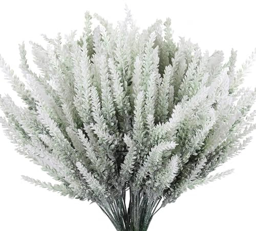 ZYEKIU 12 Piezas Lavanda Artificial, Flores Artificiales Flocado, Lavanda Seca Natural Simulación, Plantas Artificiales Decorativas, para Decoración del Hogar, Jardín Fiesta de Bodas (Blanco)