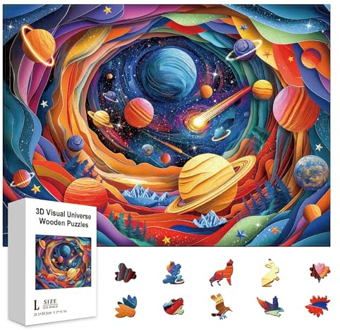 GLOBLELAND Holzpuzzle Erwachsene 300 Teile Holzpuzzles 3D Universum Wooden Puzzle Unregelmäßige Einzigartige Puzzle für Erwachsene Kreatives Weihnachten Geschenke 11.22x15.16 Zoll