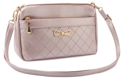 Crossbody Bag for Women Small PU Leather Ladies Handbags Shoulder Purse - Metallic Pink