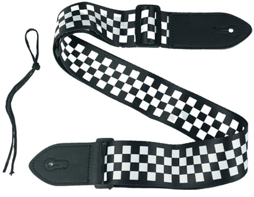 FIBOUND 1 Gitarrengurt mit Sicherheitsverschluss - Verstellbares Nylon-Band für Akustik/Elektro/Bassgitarren - Schachbrettmuster Design - für Musiker & Anfänger (Erwachsene & Kinder)