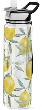 Borraccia sportiva vintage giallo limone, 1 l, design a tenuta stagna, in plastica Tritan senza BPA, per scuola, ufficio, palestra, ciclismo