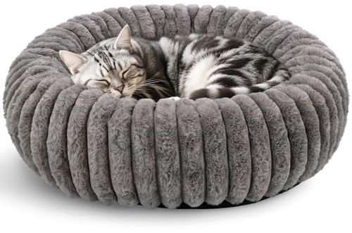 Arquiel Katzenbett Hundebett Rund 60 x 60 cm Waschbar | Weiches, waschbares Haustierbett mit gepolstertem Rand und rutschfestem Boden für Katzen und kleine Hunde Grau