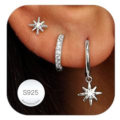 3 Paar Ohrringe Silber 925 Set Damen 14K Vergoldet Creolen Gold Silber mit Anhänger Ohrstecker Silber 925 Wasserfest Stecker Hängend Kleeblatt Ohrringe für Mehrere Piercings Ohrlöcher Schmuck Geschenk