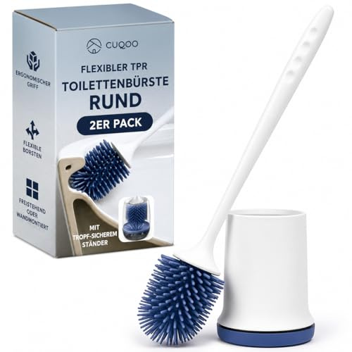 CUQOO Black Toilet Brush | Silicone Head - Plastic Holder Set for Bathroom | QUICK DRY DESIGN: rubber bristles · wall mounted · deep clean · porcelain safe · loo brush · under rim · hygienic storage