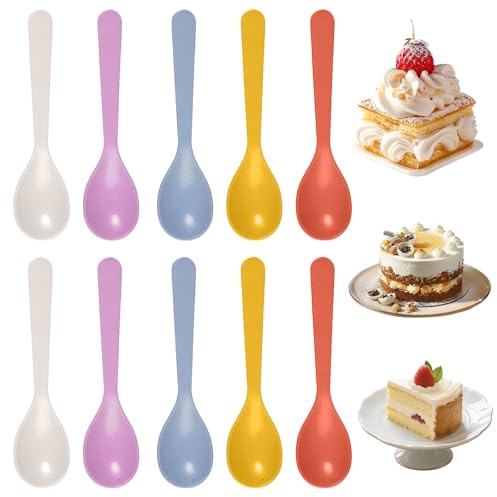 10 stycken äggskedar plast, plastskedar små, 14 cm färgglada plastskedar
