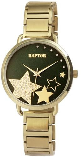 Raptor Damen Armbanduhr Analog in Grau, Gesamtlänge 23.5 cm, Edelstahlarmband – 3 ATM