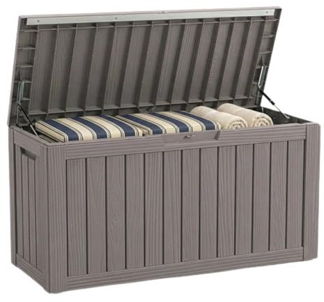 Floordirekt Aufbewahrungsbox - Braun - Wetterfeste Auflagenbox für Terrasse & Balkon - 300L - Gartenbox - 117 x 47 x 59 cm (300 L)