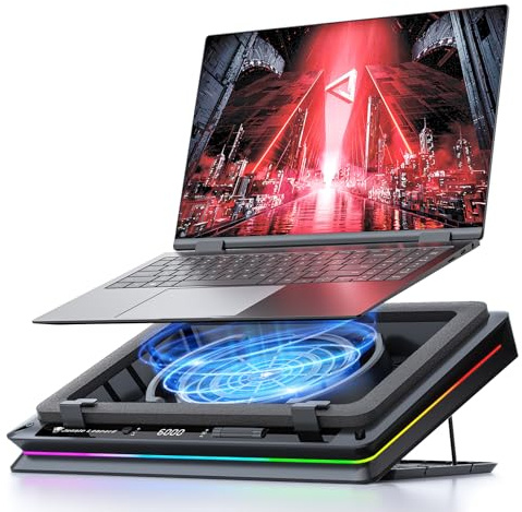 TZMRIT D16 Gaming Laptop Cooling Pad Laptop Cooler Laptop Cooling Fan Stand | 15CM Turbofan, Airtight Pressure Chamber, for 13-18.6in Laptop, Adjustable Speed, Dustproof, USB-A/Type-C 1.2M 9V3A