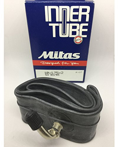 Mitas 1x 10 Zoll Schlauch 90°AV | 10x1.75x2 | 47-152 abgewinkeltes Auto-/Schrader- Ventil Ersatzschlauch Kinderwagen Buggy Roller