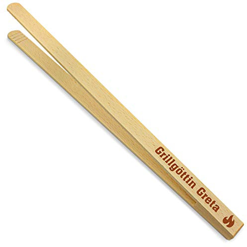 printplanet® - Holz Grillzange mit Grillgöttin Greta - graviert - Gravierte Holzgrillzange mit Namen - 40 cm Länge