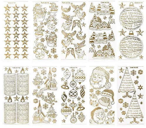 Ideen mit Herz Gravur-Sticker, transparent/gold, 10 Bogen à 10 x 23 cm | Goldene Aufkleber zum Basteln & Dekorieren | Karten & Geschenke zu Geburtstag, Weihnachten, Rente & mehr (Winter & Weihnacht)