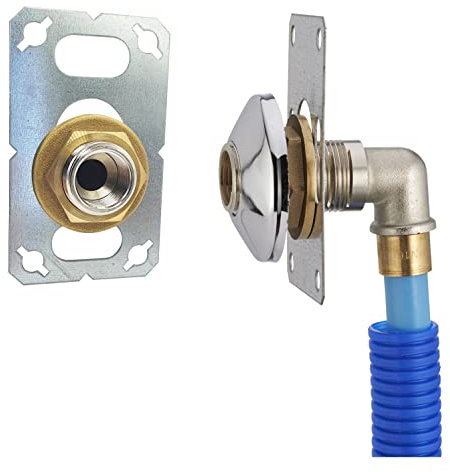 FIXSYSTEM kit sortie de cloison pour tube PER à Glissement Ø16 - sortie mâle 20x27 (3/4) / femelle 15x21 (1/2) + rosace de finition chromée pour robinet machine à laver