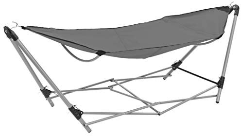Tidyard H?ngematte mit faltbarem St?nder Schaukelstuhl Zusammenklappbar Stahlrahmen Tragbar Klapph?ngematte 241 x 76 x 70 cm Grau für Garten oder Camping
