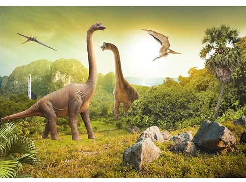 decomonkey - Papier Peint Panoramique Enfants Dinosaurie 350x256 cm - Décoration murale moderne – Tapisserie décorative pour chambre salon - Art mural unique design tendance