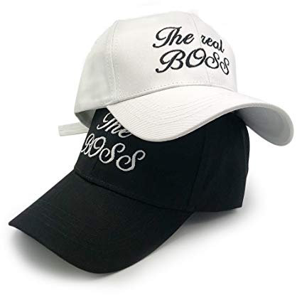 The Boss The Real Boss Couple Snapback Caps Schwarz Weiß Pärchen Baseball Kappe Basecap für Damen und Herren Hip Hop Hüte Baumwolle 2 Stücke (Schwarz+Weiß)