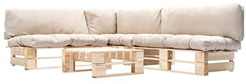 vidaXL Holz Garten Palettensofa 4-TLG. Sand Palettenkissen Sofagarnitur Ecksofa Gartensofa Lounge Gartenset Gartenmöbel Palettenmöbel In/Outdoor