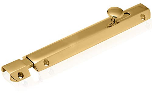 XFORT® 6 Inch Polished Brass Surface Bolt, Heavy Duty Internal Door Bolt with Smooth Rounded Casing, Concealed Slide Bolt Maximises Security, Durable and Reliable Sliding Door Lock (150mm)