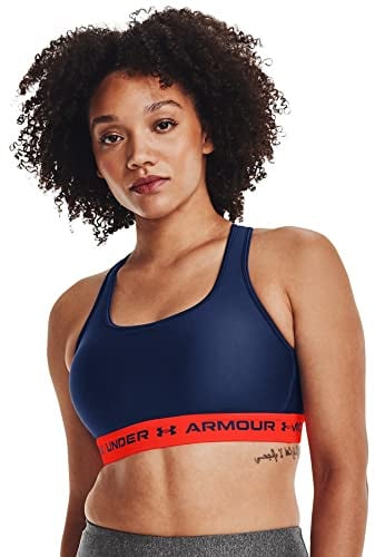 Under Armour Women's Crossback Mid Bra , Indigo (404)/Phoenix Fire , Medium