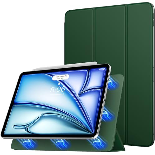 TiMOVO Funda para iPad Air 11 Pulgadas (M3/M2-2025/2024), iPad Air 5ª/4ª Generación (2022/2020) 10.9 Pulgadas, Cubierta Magnética Fuerte con Soporte del Tríptico, Auto Estela/Sueño, Verde Noche