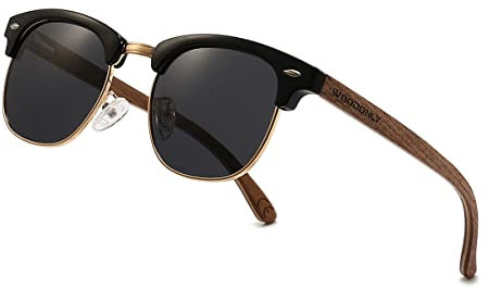 WOODONLY Holz Retro Polarisierte Sonnenbrille - UV400 Schutz Quadrat Shades für Herren und Damen Perfekte Geschenke (Grau, Walnuss)
