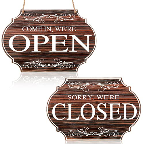 Cartello in legno rustico aperto e chiuso, con scritta in lingua inglese Come in We Open or Closed Store da appendere per vetrine, porte di bar, negozi, 30 x 7,8 cm (tavola marrone, parole bianche)