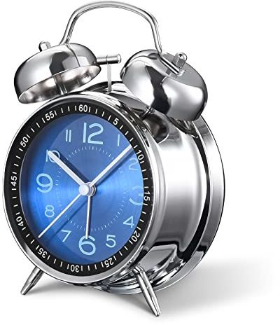 Cadmos Loud Alarm Clock for Heavy Sleepers Adults,Retro 4 Inch Silent Non-Ticking Quartz with Backlight,Twin Bell Analog Kids Alarm Clocks for Bedrooms Bedside (Blue)