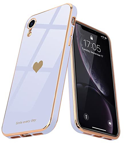 Teageo Kompatibel mit iPhone Xr Hülle, Süße Herzmuster Mädchen Handyhülle Luxuriös Galvanisierte Weich TPU Kameraschutz Kratzfest Stoßfest Schutzhülle Bumper Phone Case für iPhone Xr, Lila