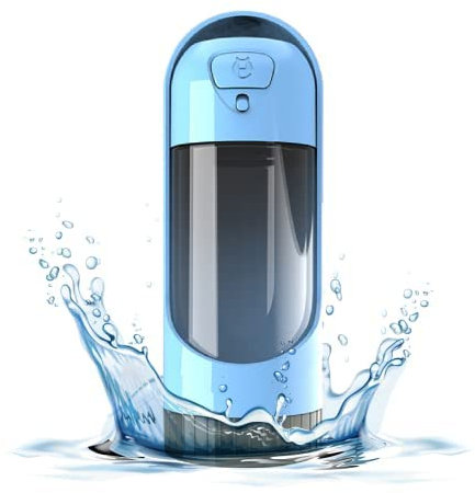 Aquawalk Pet Botella de Agua para Perro [300ml], Sistema Anti Fugas, Bebedero portátil para Mascotas, Ideal para Viajes y Paseo al Aire Libre, Sin BPA, Manejable con un Solo Botón, Azul