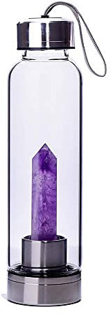 Natural Crystal Water Bottle Reusable Gem Glass Water Bottle Natural Crystal Point Healing Obelisk Wand Elixir Quartz Crystal Water Bottle for Making Crystal Infused Gem Water ( Color : Amethyst )