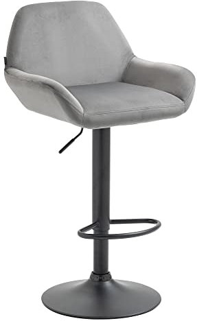 CLP Barhocker Braga Samtbezug mit Metallgestell I Höhenverstellbar und 360 drehbar I Moderner Barstuhl mit Fußstütze für Küche und Bar, Farbe:grau, Gestell Farbe:schwarz