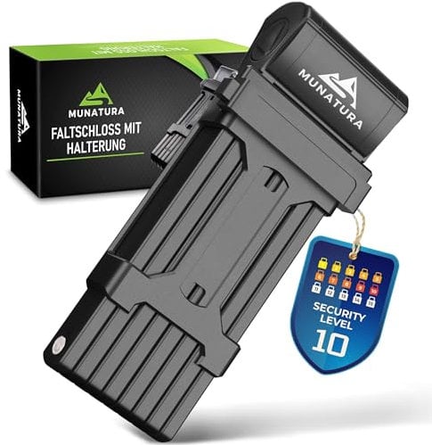 MUNATURA Faltschloss Fahrrad Diebstahlsicher [120cm] - Fahrradschloss hohe Sicherheit mit Halterung - Fahrradschloss Faltschloss, Fahrrad Schloss sicher, bike lock, Fahrradschloss ebike