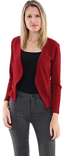 Malito - Damen Blazer Langarm - unifarbener Jerseyblazer - Kurze Basic Jacke - Sweatblazer mit Reißverschluss - Tasche - tailliertes Sakko 6040 (Bordeaux | Größe S)