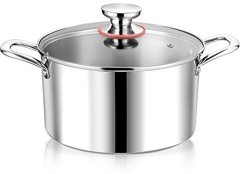 P&P CHEF Tri-Ply Stainless Steel Stockpot, Stock Pot with Visible Lid for Soup Pasta Vegetable, Induction Cooking Pot for All Stoves, Sturdy & Double Handle, Dishwasher Safe, (4 Quarts)