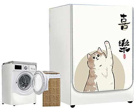 Highdi Funda de Lavadora Cubierta Impermeable, Secadoras de Carga Frontal Protector Exterior Cubierta a Prueba de Polvo (Capacidad M: 8-10 kg,Gato Feliz)